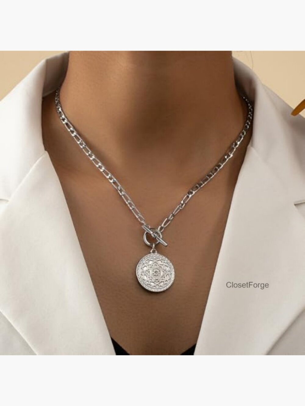 Chunky Gold Coin Necklace Big Medallion Pendant Choker Statement Jewelry - Picture 3 of 6